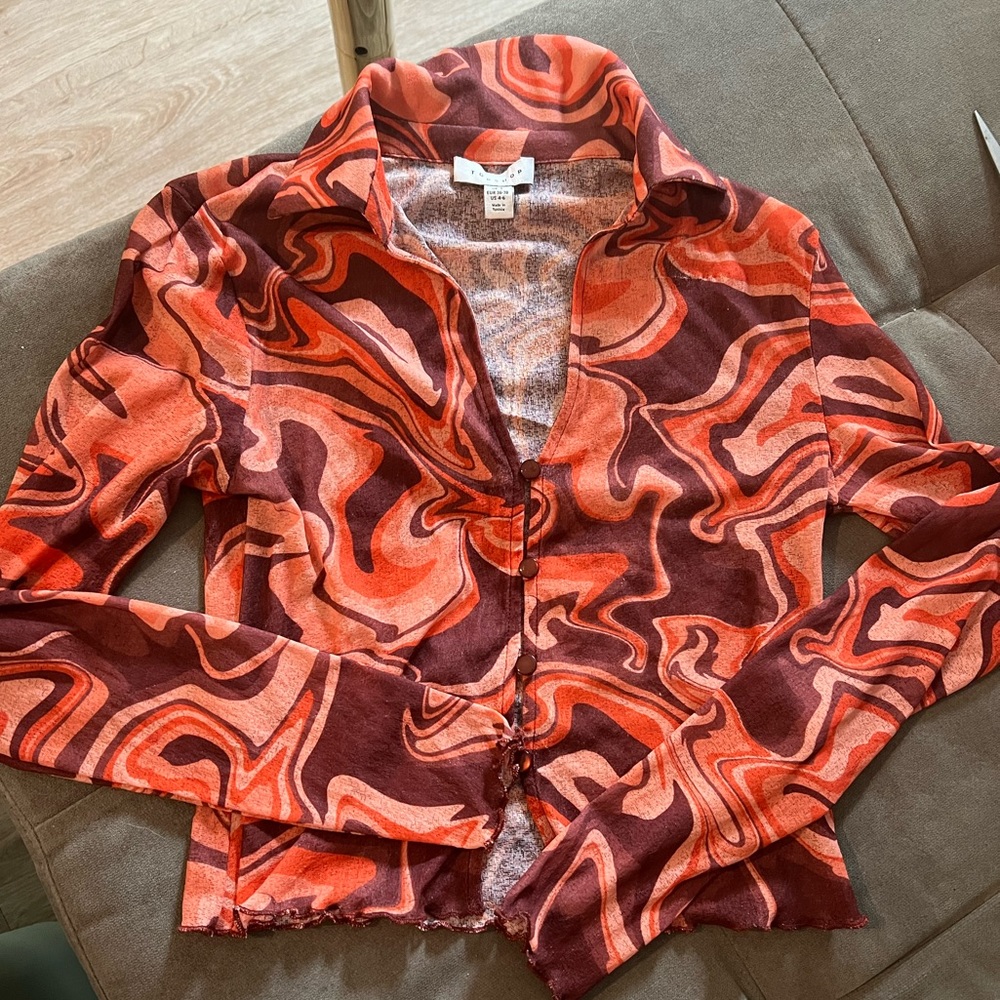 Top Shop Orange & Brown Mesh Blouse